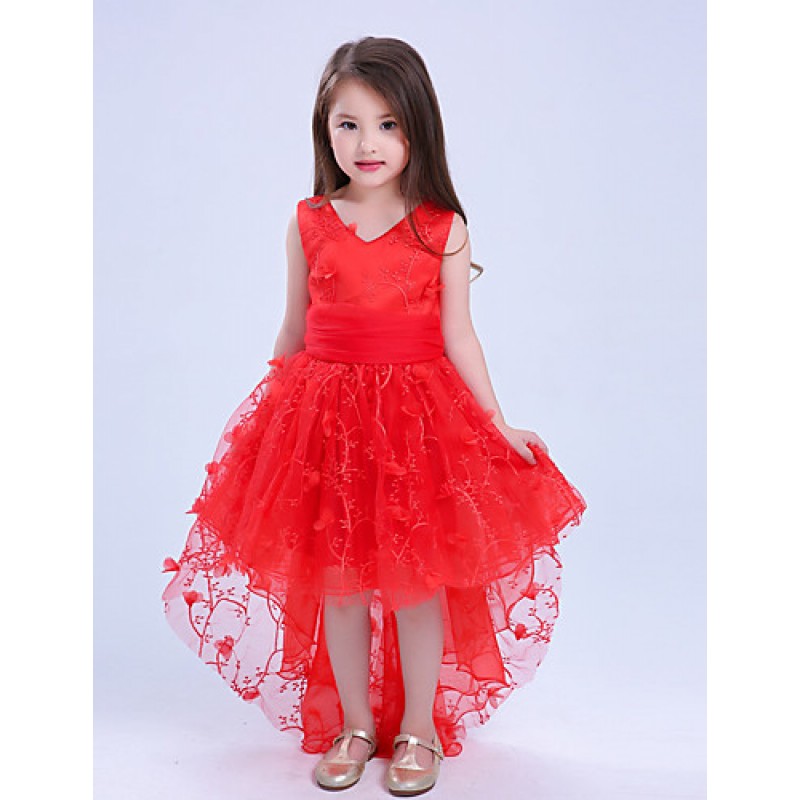 Girl's Casual/Daily Party/Cocktail Holiday Solid Dress,Cotton Polyester Lace Mesh Summer Sleeveless  