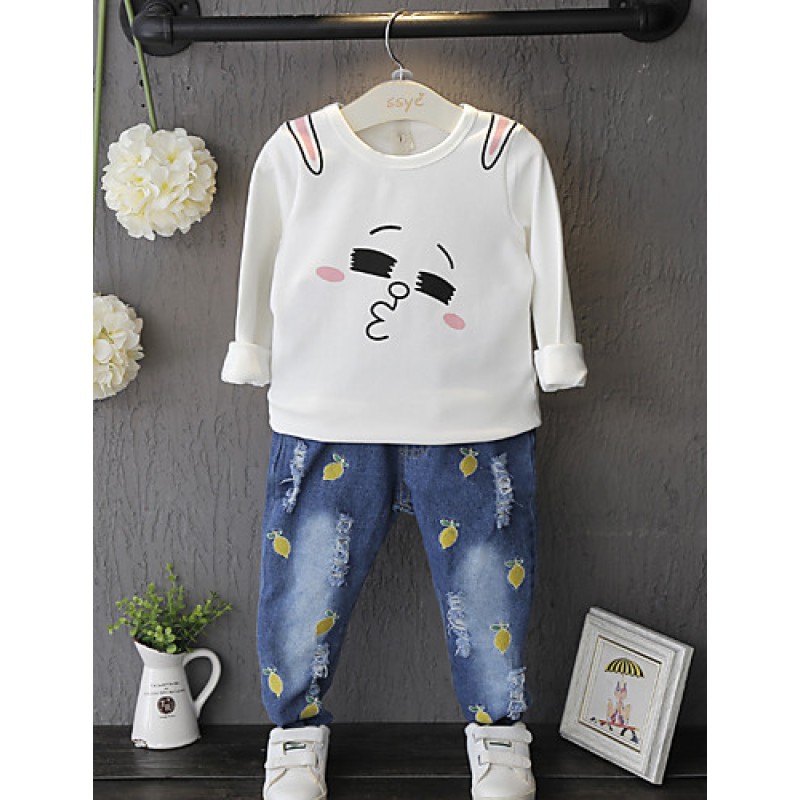 Girl Casual/Daily Print Tee,Cotton Winter Long Sleeve  