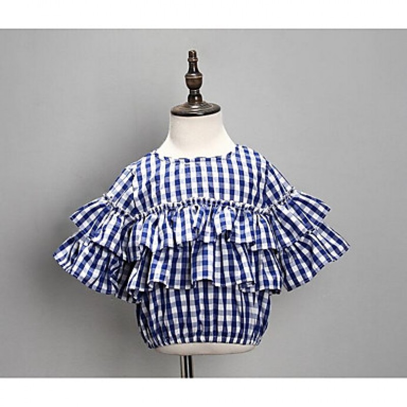 Girl Casual/Daily Plaid Shirt,Cotton Spring Half Sleeve  