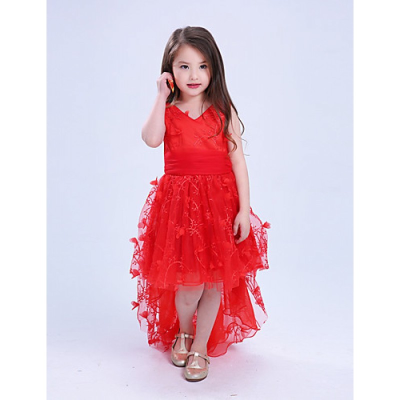 Girl's Casual/Daily Party/Cocktail Holiday Solid Dress,Cotton Polyester Lace Mesh Summer Sleeveless  