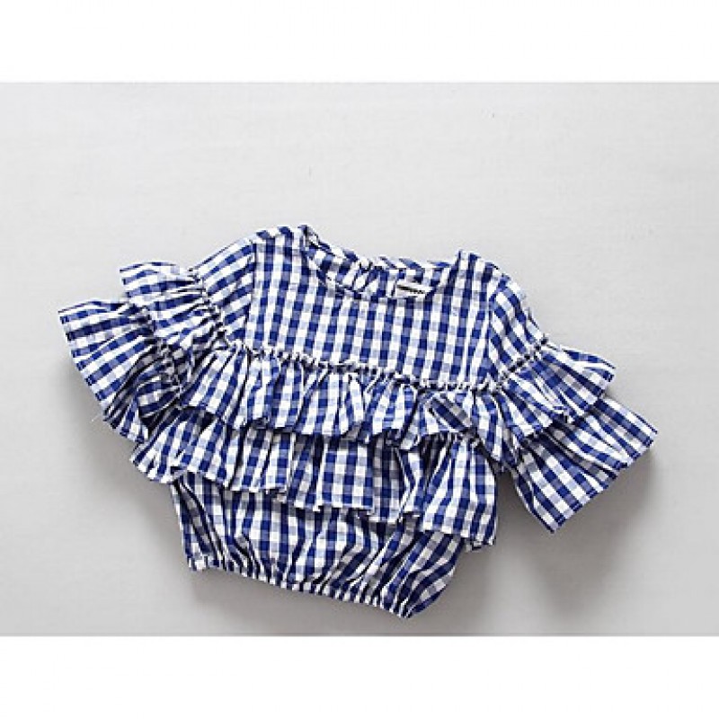 Girl Casual/Daily Plaid Shirt,Cotton Spring Half Sleeve  