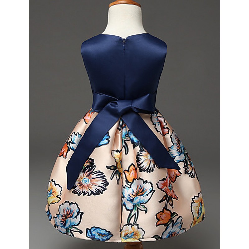 Girl's Blue Dress,Floral Polyester Summer  