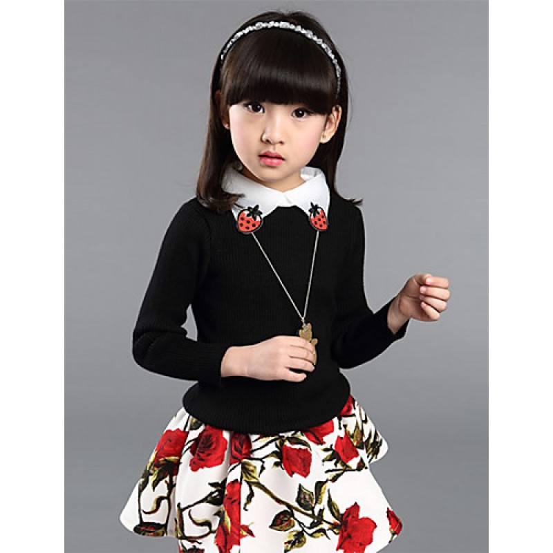 Girl's Casual/Daily Floral Sweater & CardiganWool Spring / Fall Black / Red / White  