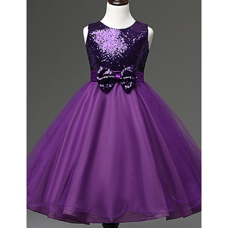 Girl's Blue / Purple / Red / White / Beige Dress , Bow Polyester Summer  