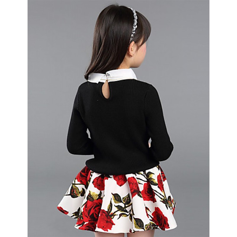 Girl's Casual/Daily Floral Sweater & CardiganWool Spring / Fall Black / Red / White  