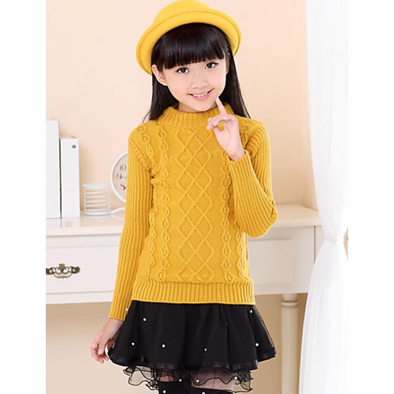 Cardigan For Girls Cotton Casual Solid Color Spring/Fall/Winter Going out/Casual/Daily Long Sleeve Turtleneck Sweatshirt Coat  