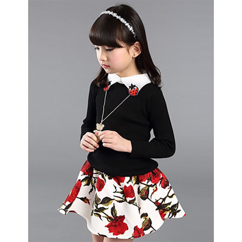 Girl's Casual/Daily Floral Sweater & CardiganWool Spring / Fall Black / Red / White  