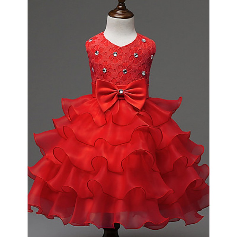 Girl's Blue / Pink / Red / White / Beige Dress,Bow Polyester Summer  