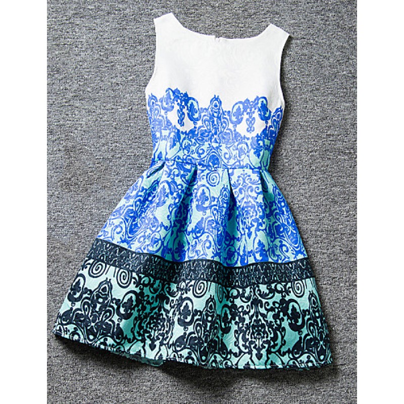 Girl's Blue / Red Dress,Floral Polyester Summer  