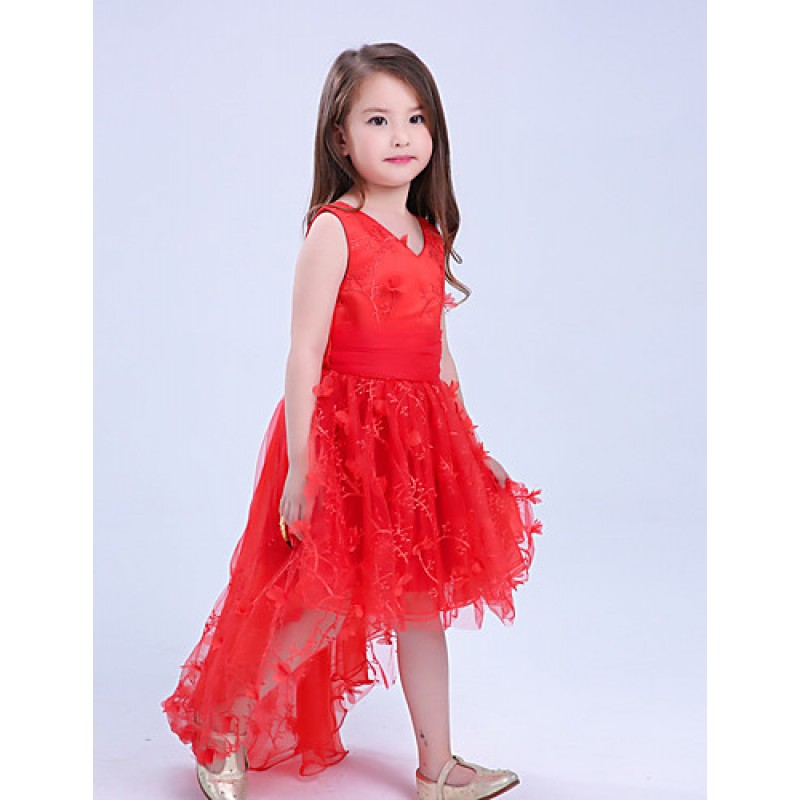 Girl's Casual/Daily Party/Cocktail Holiday Solid Dress,Cotton Polyester Lace Mesh Summer Sleeveless  
