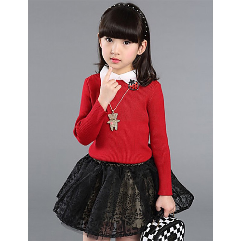 Girl's Casual/Daily Floral Sweater & CardiganWool Spring / Fall Black / Red / White  